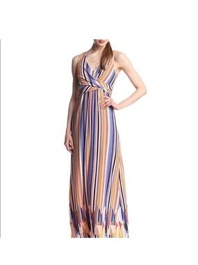 Jessica Simpson Multicolor Striped V-Neck Maxi Dress